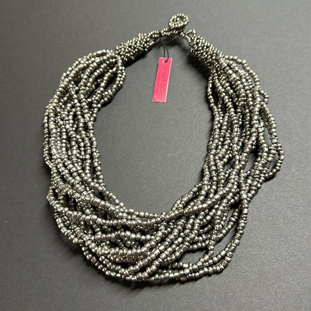 15-Strand Antique Silver Beaded Necklace